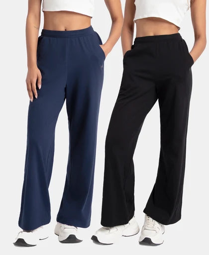 Pack of 2 Super Combed Cotton Rich Straight Fit Wide Leg P...