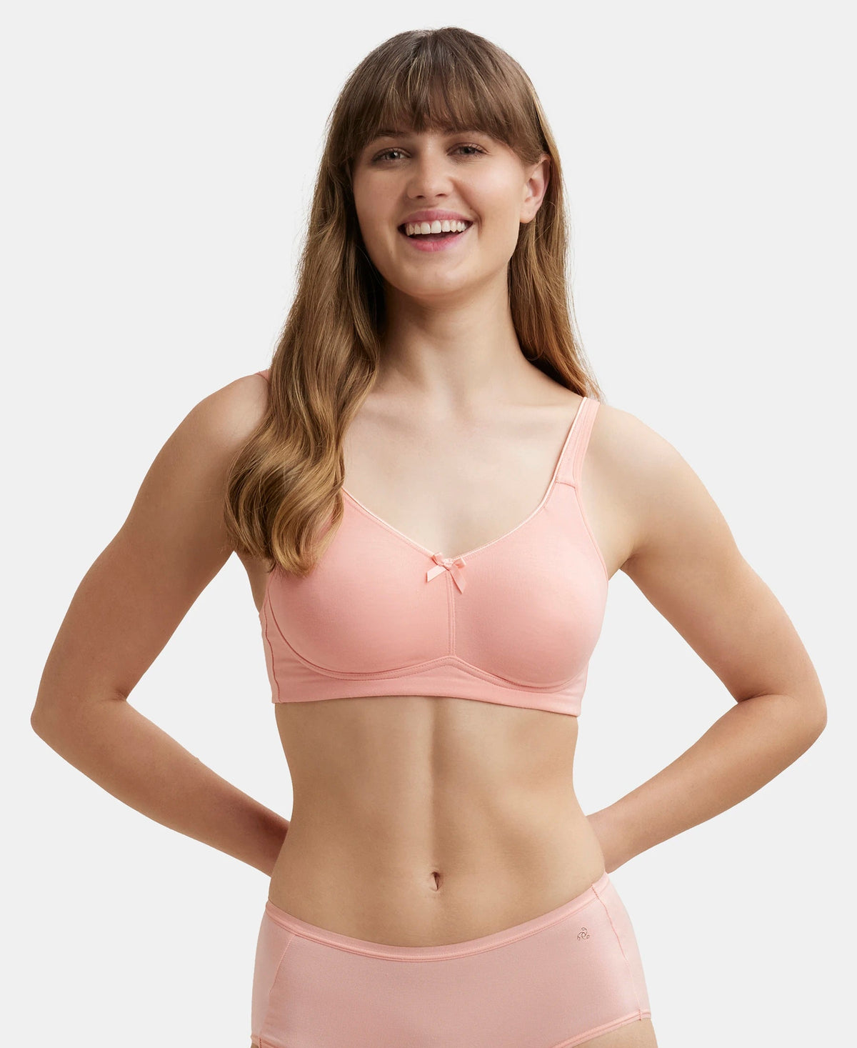 Wirefree Non Padded Super Combed Cotton Elastane Stretch Full Coverage Everyday Bra with Concealed Shaper Panel - Candlelight Peach