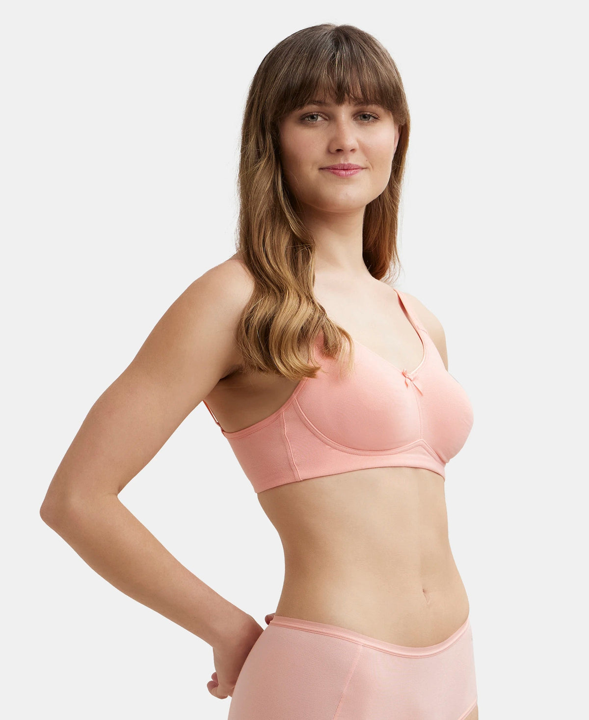 Wirefree Non Padded Super Combed Cotton Elastane Stretch Full Coverage Everyday Bra with Concealed Shaper Panel - Candlelight Peach