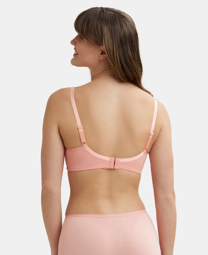 Wirefree Non Padded Super Combed Cotton Elastane Stretch Full Coverage Everyday Bra with Concealed Shaper Panel - Candlelight Peach
