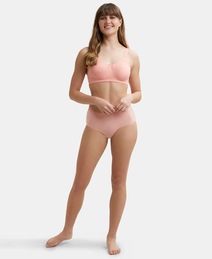 Wirefree Non Padded Super Combed Cotton Elastane Stretch Full Coverage Everyday Bra with Concealed Shaper Panel - Candlelight Peach
