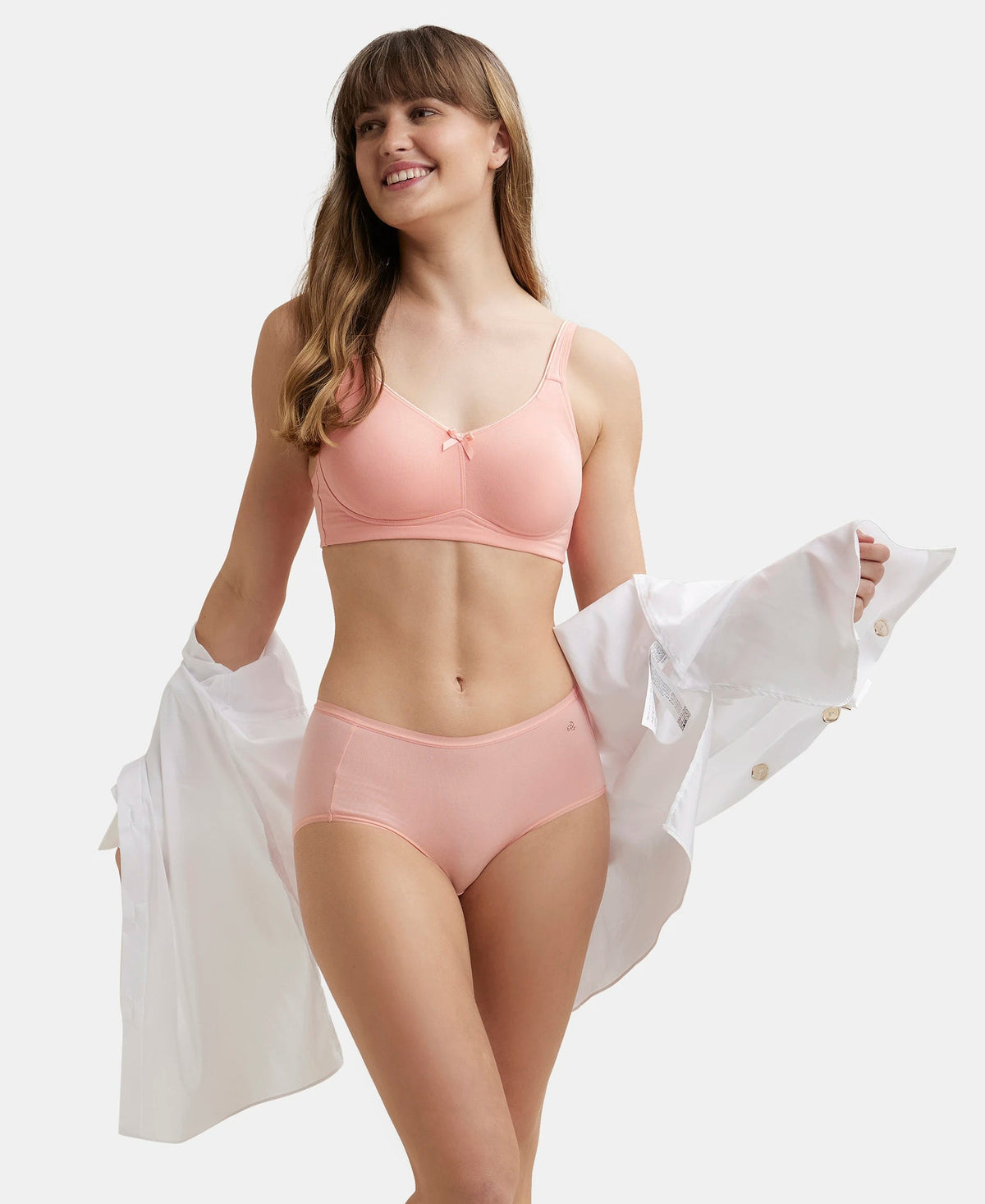 Wirefree Non Padded Super Combed Cotton Elastane Stretch Full Coverage Everyday Bra with Concealed Shaper Panel - Candlelight Peach