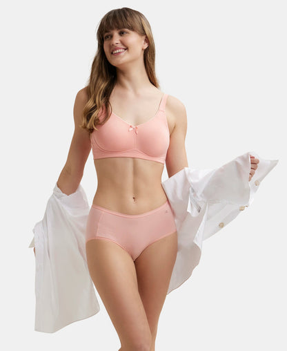 Wirefree Non Padded Super Combed Cotton Elastane Stretch Full Coverage Everyday Bra with Concealed Shaper Panel - Candlelight Peach