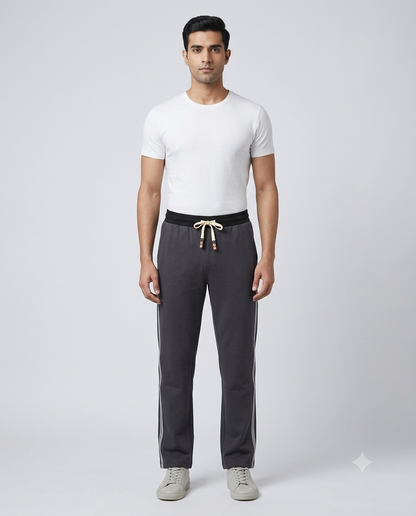 Men's Plus Size Stretchable Side Stripe Lower – Dark Charcoal Grey | L–5XL