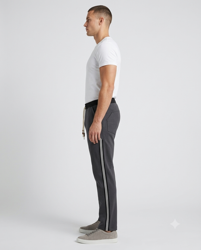 Men's Plus Size Stretchable Side Stripe Lower – Dark Charcoal Grey | L–5XL
