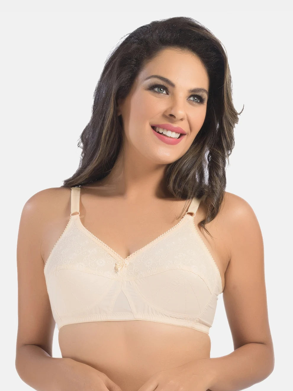 CREAM  Non-Padded Wirefree Seamless Cotton Full Coverage Bra with Adjustable Straps – CREAM