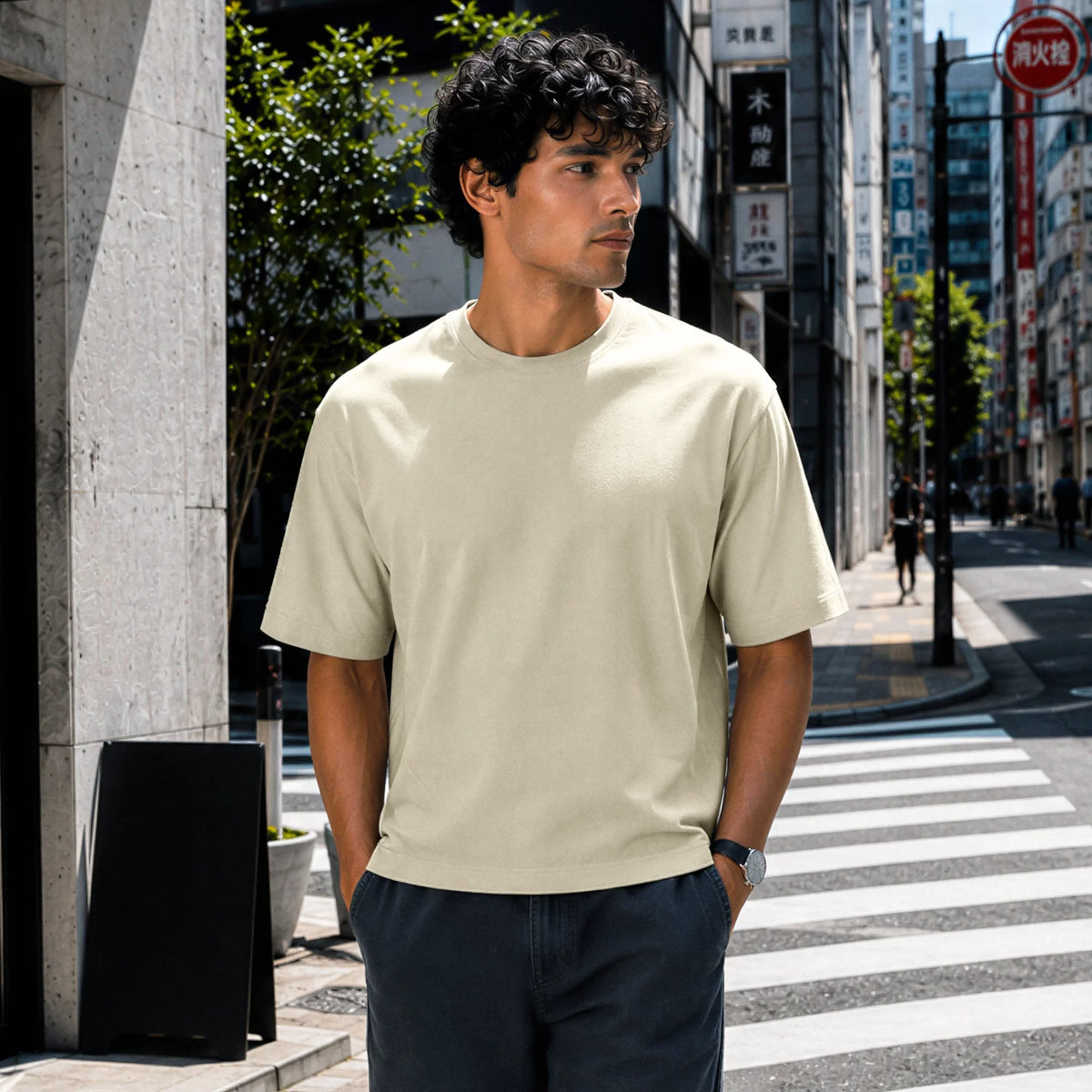Oversized Cropped Crewneck T-shirt - Cascade Grey