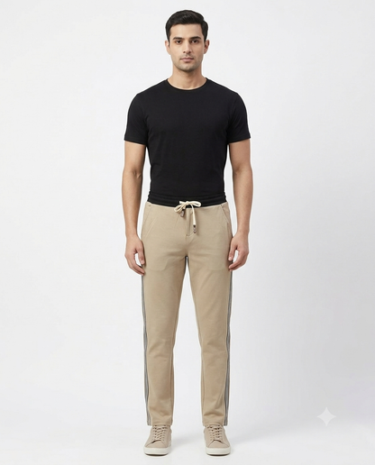 Men's Plus Size Stretchable Side Stripe Lower – Beige | L–5XL