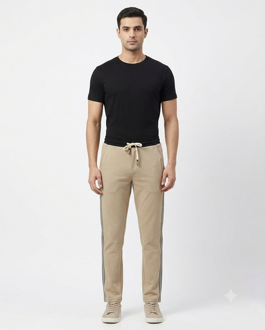 Men's Plus Size Stretchable Side Stripe Lower – Beige | L–5XL
