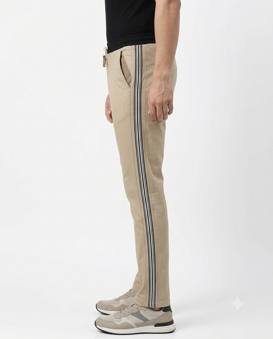Men's Plus Size Stretchable Side Stripe Lower – Beige | L–5XL