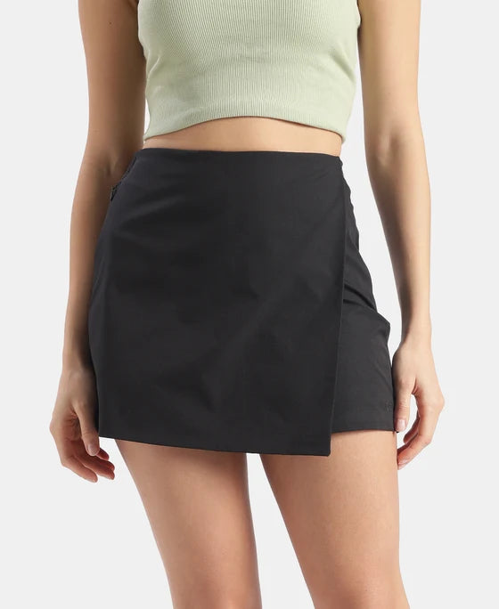Microfiber Fabric Skort with Side Zipper Pockets - Black
