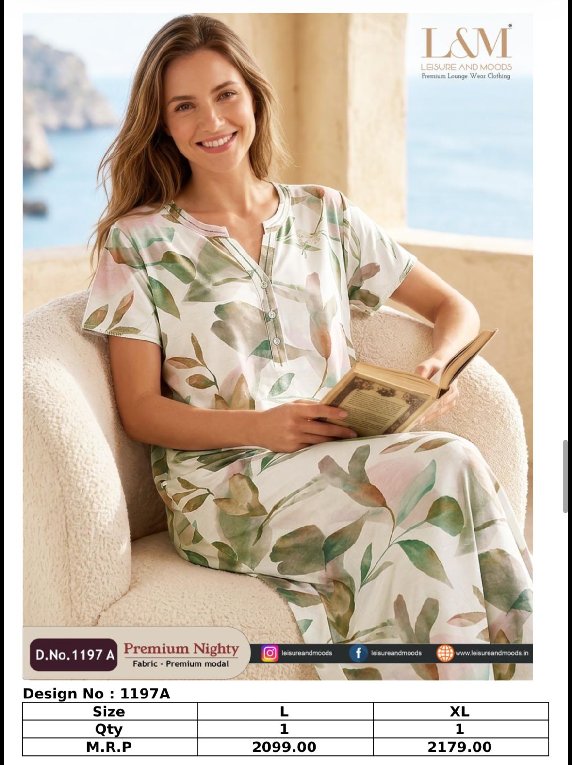 Women's navy blue paisley block print premium modal nighty maxi nightgown