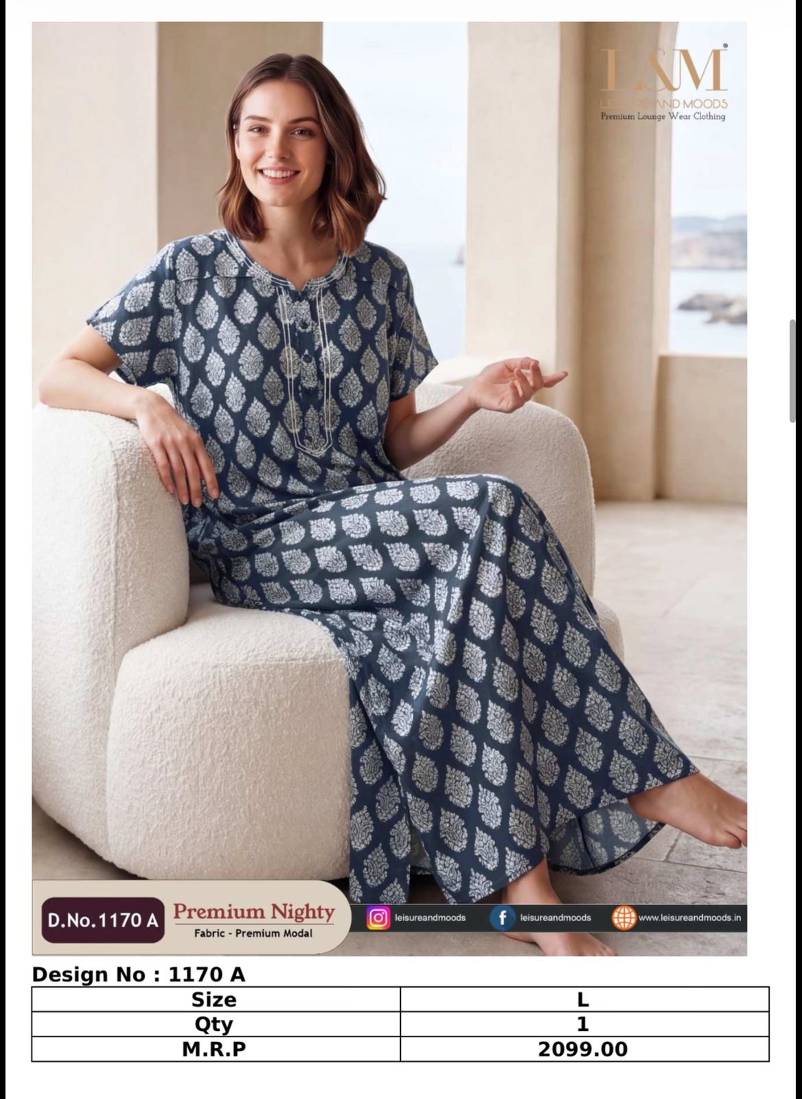 Women's mint green scattered block print premium modal nighty full length maxi nightgown