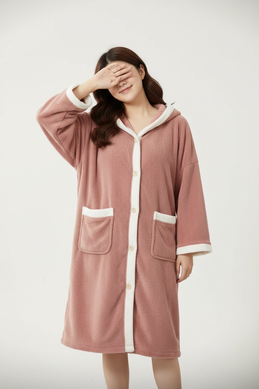 Ladies Plus Size Hooded Bathrobe - Steel Blue