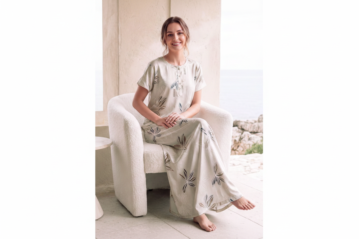 Women's cream magnolia floral premium nighty clean image