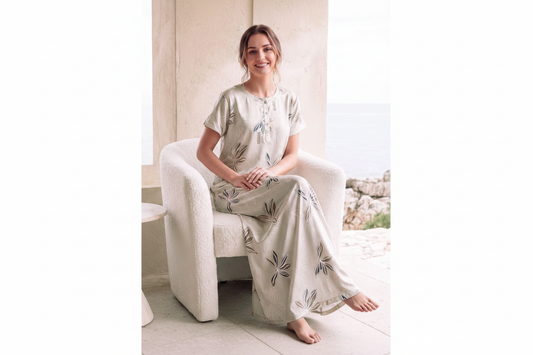 Women's cream magnolia floral premium nighty clean image