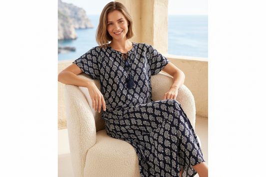Women's navy paisley block print premium nighty clean image